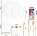 WDF 350Pcs Clear and Gold Plastic Plates - Heavy Duty Clear Plates Disposable - Gold Dinnerware Sets of 100 Plastic Plate 150Silverware 50 Cups 50 Napkins for Wedding Baby Shower Spring - Image 9