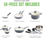GreenLife 16 Piece Nonstick Cookware Set, Soft Grip Non-Toxic PFAS-Free Ceramic Pots & Pans, Dishwasher & Oven Safe, Frying, Sauce, Saute, Utensils, Glass Lids, Stay-Cool Handles, Wobble Free, Gray - Image 4