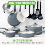 GreenLife 16 Piece Nonstick Cookware Set, Soft Grip Non-Toxic PFAS-Free Ceramic Pots & Pans, Dishwasher & Oven Safe, Frying, Sauce, Saute, Utensils, Glass Lids, Stay-Cool Handles, Wobble Free, Gray - Image 6