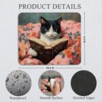 Cow Cat Mouse Pad - Librarian Bookish Book Lovers Gifts, Cat Office Desk Decor Accessories, Waterproof Non-Slip Rubber Base Girly Mousepad for Wireless Mouse 7.9x9.5 Inch - Image 3