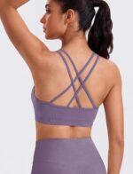 WANAYOU Sports Bras for Women, Strappy Cross Back Sports Bra Padded Medium Support Workout Bras for Athletic Yoga Gym 3 Pack - Image 4