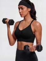 WANAYOU Sports Bras for Women, Strappy Cross Back Sports Bra Padded Medium Support Workout Bras for Athletic Yoga Gym 3 Pack - Image 8