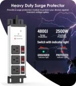CCCEI 3 Outlet Heavy Duty Surge Protector Power Strip 20 Amp Individual Switches. 12 Gauge Extension Cord, Overload, Ground Protection. Garage Wall Mount Electric Extender, 6FT, Silver. - Image 3