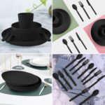 Wheat Straw Dinnerware Sets - 24 pcs Lightweight Unbreakable Dishwasher Microwave Safe Cups Cutlery Plates and Bowls Set for 4 Suitable for Camping Party Grill（Black） - Image 5