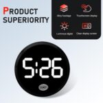 Digital Dashboard Car Clock, Alloy Touch Activated Round Digital Display Clock, Self-Adhesive LED Illuminated Time Display Interior Decoration, Universal for Vehicles, Desks (White) - Image 4