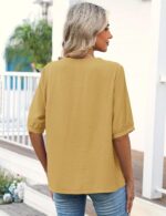 Kistore Women's Embroidered Blouses 2026 Short Sleeve Lace Trim Crew Neck Trendy Casual Tops Pullover Shirts - Image 4