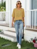 Kistore Women's Embroidered Blouses 2026 Short Sleeve Lace Trim Crew Neck Trendy Casual Tops Pullover Shirts - Image 6