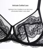 HACI Full Coverage Floral Lace Bra Underwire Plus Size Mesh Sheer See Through Unlined for Heavy Breast Everyday - Image 3