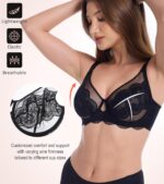 HACI Full Coverage Floral Lace Bra Underwire Plus Size Mesh Sheer See Through Unlined for Heavy Breast Everyday - Image 5