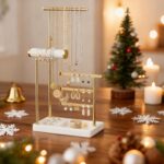 SZQINJI 5 Tier Jewelry Holder Organizer, Gold Jewelry Stand with Velvet Bracelet Holder, Adjustable Height Jewelry Display for Necklaces, Bracelets, Earrings, Rings, Gift Idea for Women, White - Image 4