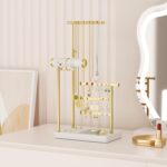 SZQINJI 5 Tier Jewelry Holder Organizer, Gold Jewelry Stand with Velvet Bracelet Holder, Adjustable Height Jewelry Display for Necklaces, Bracelets, Earrings, Rings, Gift Idea for Women, White - Image 5