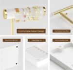 SZQINJI 5 Tier Jewelry Holder Organizer, Gold Jewelry Stand with Velvet Bracelet Holder, Adjustable Height Jewelry Display for Necklaces, Bracelets, Earrings, Rings, Gift Idea for Women, White - Image 7