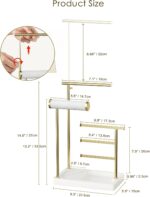 SZQINJI 5 Tier Jewelry Holder Organizer, Gold Jewelry Stand with Velvet Bracelet Holder, Adjustable Height Jewelry Display for Necklaces, Bracelets, Earrings, Rings, Gift Idea for Women, White - Image 10