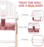 ROBUD Play High Chair, Pretend Play High Chair with Cushion, Movable Table, Wooden Baby Doll Accessories, Fits 18-20 Inch Dolls, White - Image 4