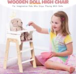 ROBUD Play High Chair, Pretend Play High Chair with Cushion, Movable Table, Wooden Baby Doll Accessories, Fits 18-20 Inch Dolls, White - Image 7