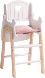 ROBUD Play High Chair, Pretend Play High Chair with Cushion, Movable Table, Wooden Baby Doll Accessories, Fits 18-20 Inch Dolls, White - Image 9