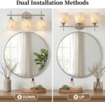 3-Light Mid Century Bathroom Light Fixture, Brushed Nickel Modern Vanity Light with White Marble Glass Shade, for Bathroom Mirror, Living Room, Bedroom, Hallway, E26 Base - Image 4