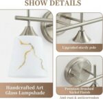 3-Light Mid Century Bathroom Light Fixture, Brushed Nickel Modern Vanity Light with White Marble Glass Shade, for Bathroom Mirror, Living Room, Bedroom, Hallway, E26 Base - Image 5