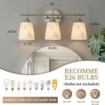 3-Light Mid Century Bathroom Light Fixture, Brushed Nickel Modern Vanity Light with White Marble Glass Shade, for Bathroom Mirror, Living Room, Bedroom, Hallway, E26 Base - Image 6