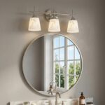 3-Light Mid Century Bathroom Light Fixture, Brushed Nickel Modern Vanity Light with White Marble Glass Shade, for Bathroom Mirror, Living Room, Bedroom, Hallway, E26 Base - Image 9