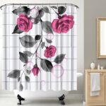 FuShvre Hot Pink Shower Curtains Rose Bathroom Curtain Set Pink and Grey Flower Bathroom Decor Hooks Included 72"x72" - Image 3