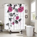 FuShvre Hot Pink Shower Curtains Rose Bathroom Curtain Set Pink and Grey Flower Bathroom Decor Hooks Included 72"x72" - Image 4