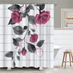 FuShvre Hot Pink Shower Curtains Rose Bathroom Curtain Set Pink and Grey Flower Bathroom Decor Hooks Included 72"x72" - Image 5