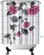 FuShvre Hot Pink Shower Curtains Rose Bathroom Curtain Set Pink and Grey Flower Bathroom Decor Hooks Included 72"x72" - Image 6