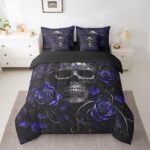 Erosebridal Sugar Skull 7 Pcs Comforter Set Twin,Navy Blue Rose Floral Bedding Set for Kids Boys Girls Teens Adults,Gothic Skeleton Bed in a Bag,Exothic Hippie Horror Bed Sets with Sheet Set - Image 3