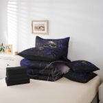 Erosebridal Sugar Skull 7 Pcs Comforter Set Twin,Navy Blue Rose Floral Bedding Set for Kids Boys Girls Teens Adults,Gothic Skeleton Bed in a Bag,Exothic Hippie Horror Bed Sets with Sheet Set - Image 7