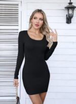 Valiamcep Womens Summer Dresses Square Neck Short Sleeve Ribbed Knit Slim Fitted Basic Bodycon Mini Pencil Dress - Image 6