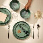 Ceramic Dinnerware Set, 12-Piece Service for 4, Round, Microwave and Dishwasher Safe, Cambridge Classics (Dusty Jade) - Image 3