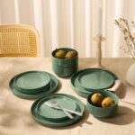 Ceramic Dinnerware Set, 12-Piece Service for 4, Round, Microwave and Dishwasher Safe, Cambridge Classics (Dusty Jade) - Image 4