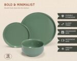 Ceramic Dinnerware Set, 12-Piece Service for 4, Round, Microwave and Dishwasher Safe, Cambridge Classics (Dusty Jade) - Image 6
