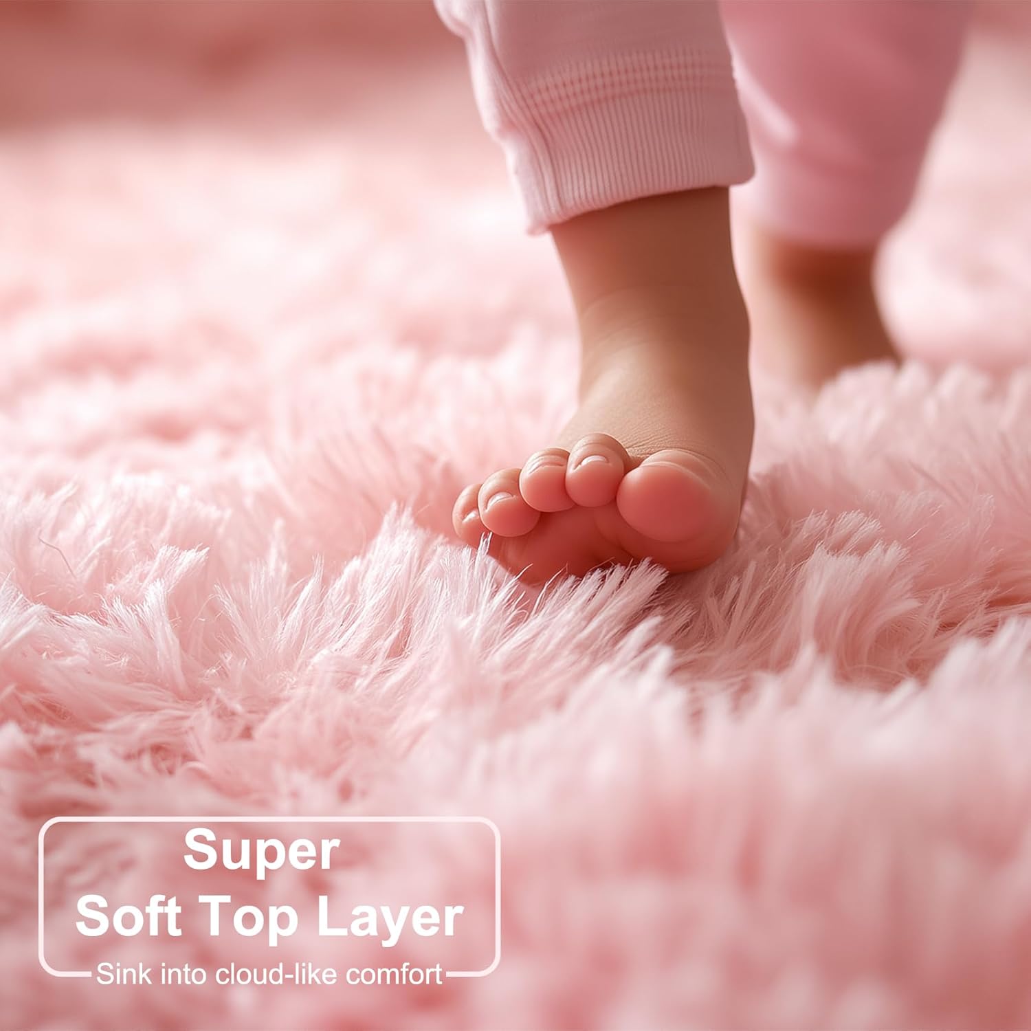 Pink Area Rugs for Bedroom Girls, Living Room Decor, Fluffy Fuzzy Shag Rug 4x6 for Kids Room, Soft Cute Indoor Floor Carpet for Baby, Teen, Nursery, Preppy Dorm, Playroom, Plush Aesthetic Bedside Rug - Image 6