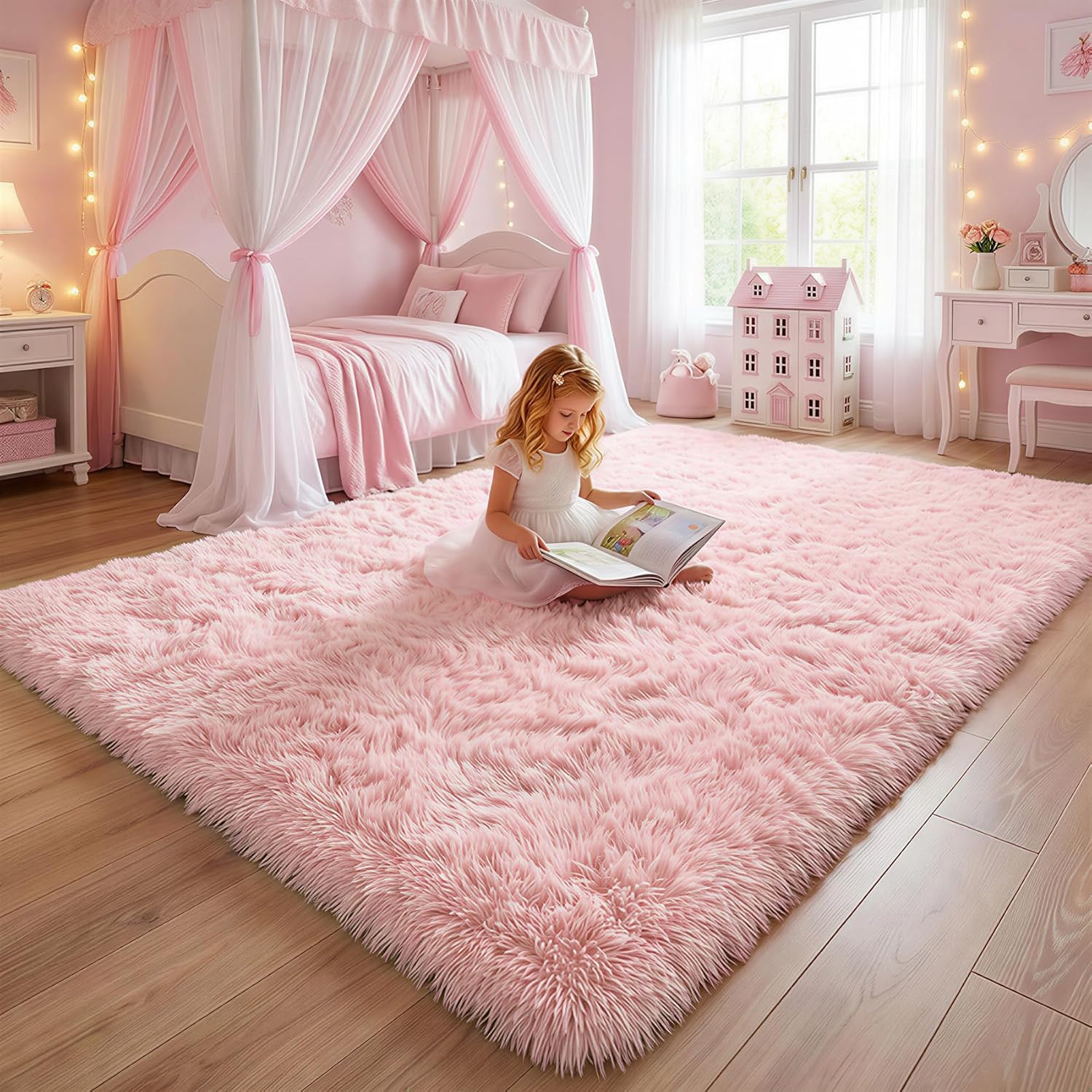 Pink Area Rugs for Bedroom Girls, Living Room Decor, Fluffy Fuzzy Shag Rug 4x6 for Kids Room, Soft Cute Indoor Floor Carpet for Baby, Teen, Nursery, Preppy Dorm, Playroom, Plush Aesthetic Bedside Rug - Image 8