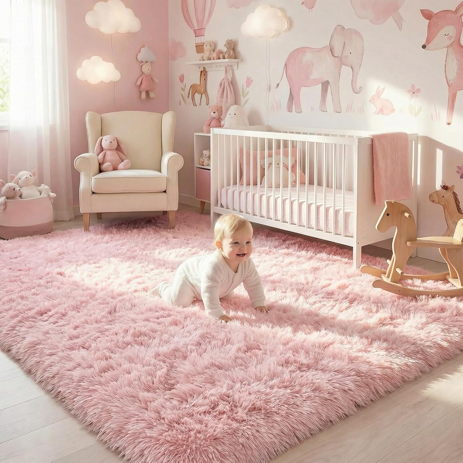 Pink Area Rugs for Bedroom Girls, Living Room Decor, Fluffy Fuzzy Shag Rug 4x6 for Kids Room, Soft Cute Indoor Floor Carpet for Baby, Teen, Nursery, Preppy Dorm, Playroom, Plush Aesthetic Bedside Rug - Image 10