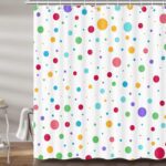 DYNH Kids Rainbow Shower Curtain for Bathroom, Colorful Geometric Cute Polka Dot Fabric Shower Curtains Set, White Modern Restroom Decor Accessories with Hooks (72X75) - Image 3