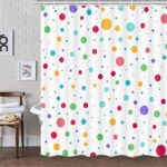 DYNH Kids Rainbow Shower Curtain for Bathroom, Colorful Geometric Cute Polka Dot Fabric Shower Curtains Set, White Modern Restroom Decor Accessories with Hooks (72X75) - Image 4