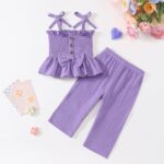 Toddler Baby Girl Summer Clothes Cute Girls Outfits Sleeveless Button Bow Camisole Pants Set 9 Months-4T - Image 3