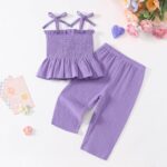 Toddler Baby Girl Summer Clothes Cute Girls Outfits Sleeveless Button Bow Camisole Pants Set 9 Months-4T - Image 4