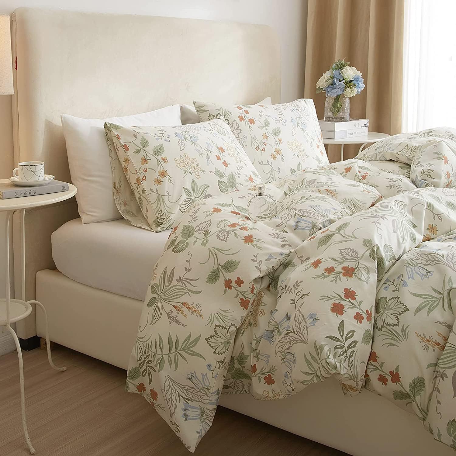 AMWAN Fresh Botanical Floral Duvet Cover Full Size Cotton Garden Bedding Sets Chic Vintage Comforter Aesthetic Flower Boho with Zipper - Image 7