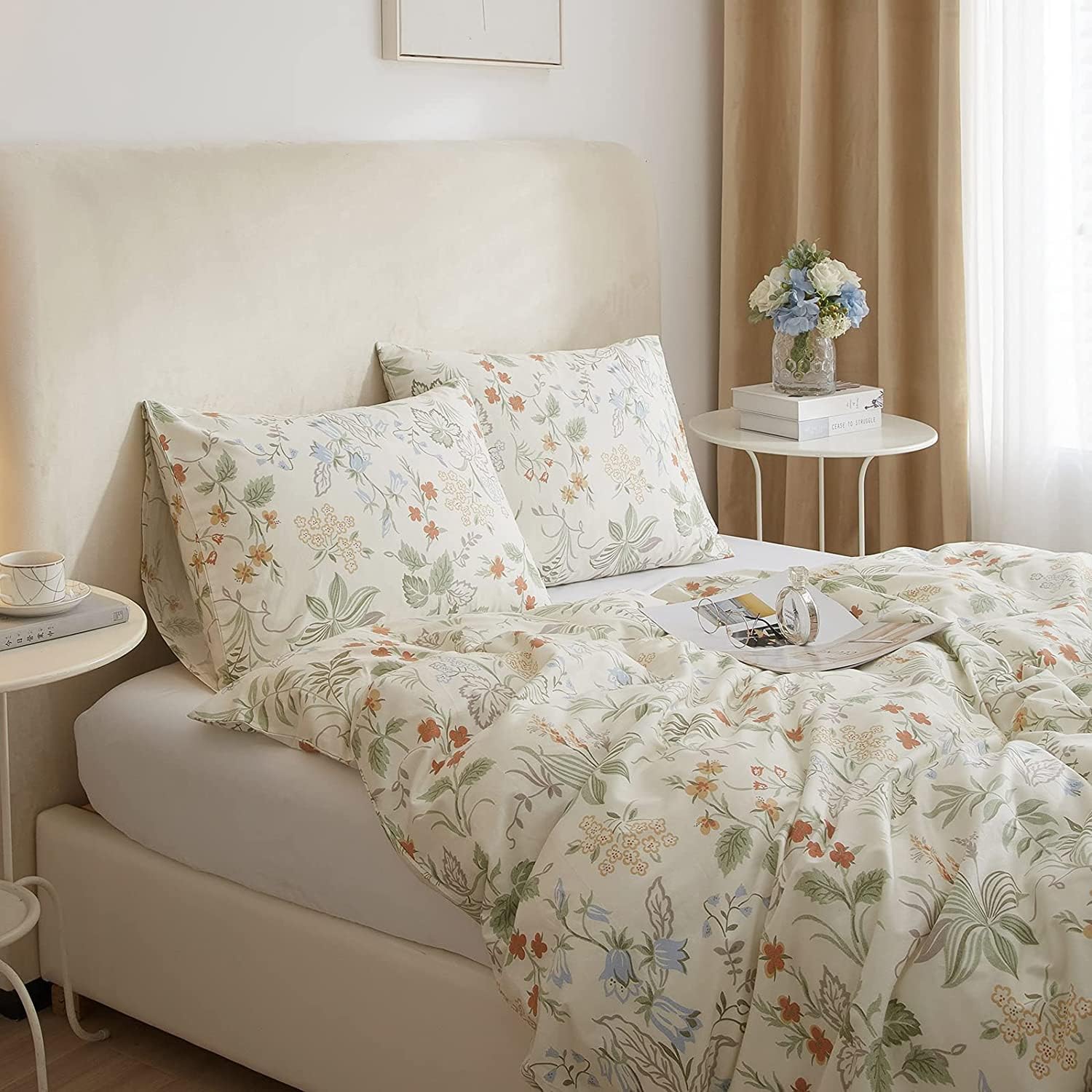 AMWAN Fresh Botanical Floral Duvet Cover Full Size Cotton Garden Bedding Sets Chic Vintage Comforter Aesthetic Flower Boho with Zipper - Image 9