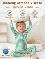JunNeng Bamboo Viscose Pajamas for Toddler 4 Piece Baby Boys & Girls Snug Fit Long Sleeve Striped PJs Sleepwear - Image 5