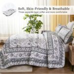 DJY Floral Quilt Set King Size, Grey Flower Pattern Quilts King Bedspread Coverlet Set with 2 Pillowcases, Soft Lightweight Microfiber Bedding for All Season (90"x110") - Image 3