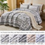 DJY Floral Quilt Set King Size, Grey Flower Pattern Quilts King Bedspread Coverlet Set with 2 Pillowcases, Soft Lightweight Microfiber Bedding for All Season (90"x110") - Image 4