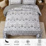 DJY Floral Quilt Set King Size, Grey Flower Pattern Quilts King Bedspread Coverlet Set with 2 Pillowcases, Soft Lightweight Microfiber Bedding for All Season (90"x110") - Image 5
