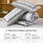 DJY Floral Quilt Set King Size, Grey Flower Pattern Quilts King Bedspread Coverlet Set with 2 Pillowcases, Soft Lightweight Microfiber Bedding for All Season (90"x110") - Image 6