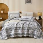 DJY Floral Quilt Set King Size, Grey Flower Pattern Quilts King Bedspread Coverlet Set with 2 Pillowcases, Soft Lightweight Microfiber Bedding for All Season (90"x110") - Image 9