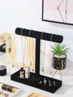 Multi-Use Jewelry Holder Stand, Necklace Bracelet Ring Organizer Stand, Scrunchie Watches Velvet Jewelry Holder Stand With Tray for Women Home Use(Black Color) - Image 3